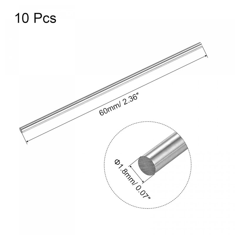 uxcell Round Steel Rod, 1.8mm HSS 63-65 HRC Lathe Bar Stock Tool 60mm Long for Shaft Gear Drill Lathes Boring Machine Turning Miniature Axle 10Pcs - Image 2